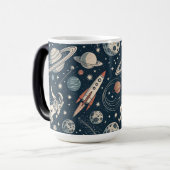 Retro Blue Galaxy Exploration Magische Mok (Voorkant links)