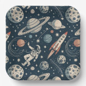 Retro Blue Galaxy Exploration Papieren Bordje (Voorkant)