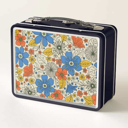Retro Blue, Geel en Oranje Floral (Achterkant)