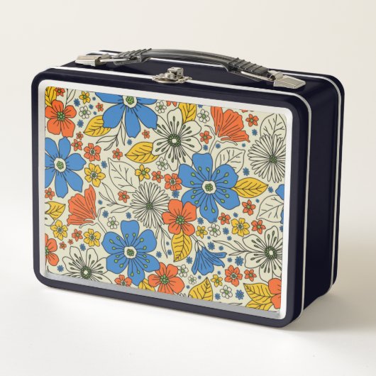 Retro Blue, Geel en Oranje Floral (Voorkant)