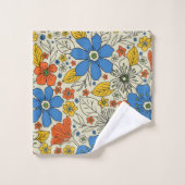 Retro Blue, Geel en Oranje Floral Bad Handdoek (Wasdoekje)