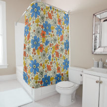 Retro Blue, Geel en Oranje Floral