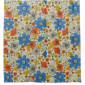 Retro Blue, Geel en Oranje Floral Douchegordijn (Voorkant)