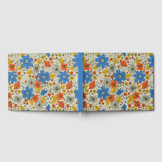 Retro Blue, Geel en Oranje Floral Gastenboek (Volledig)