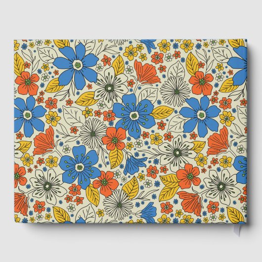 Retro Blue, Geel en Oranje Floral Gastenboek (Achterkant)