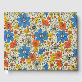 Retro Blue, Geel en Oranje Floral Gastenboek