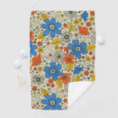 Retro Blue, Geel en Oranje Floral Golfhanddoek (Insitu)