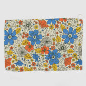 Retro Blue, Geel en Oranje Floral Golfhanddoek (Horizontaal)