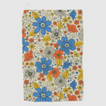 Retro Blue, Geel en Oranje Floral