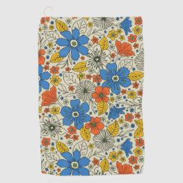 Retro Blue, Geel en Oranje Floral Golfhanddoek
