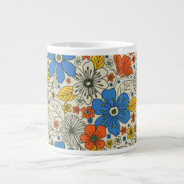 Retro Blue, Geel en Oranje Floral Grote Koffiekop