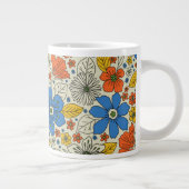Retro Blue, Geel en Oranje Floral Grote Koffiekop (Rechts)