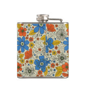 Retro Blue, Geel en Oranje Floral Heupfles (Achterkant)