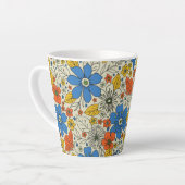 Retro Blue, Geel en Oranje Floral Latte Mok (Linkerhoek)