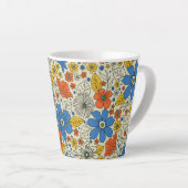 Retro Blue, Geel en Oranje Floral Latte Mok (Rechterhoek)