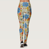 Retro Blue, Geel en Oranje Floral Leggings (Achterkant)