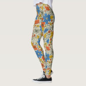 Retro Blue, Geel en Oranje Floral Leggings (Links)
