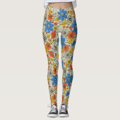 Retro Blue, Geel en Oranje Floral Leggings (Voorkant)