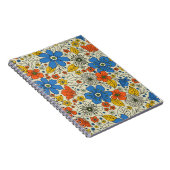 Retro Blue, Geel en Oranje Floral Notitieboek (Rechterzijde)