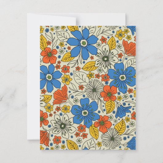 Retro Blue, Geel en Oranje Floral Notitiekaartje (Achterkant)