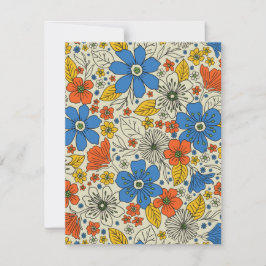 Retro Blue, Geel en Oranje Floral Notitiekaartje