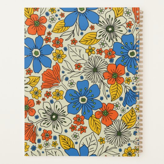 Retro Blue, Geel en Oranje Floral Planner (Achterkant)