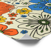Retro Blue, Geel en Oranje Floral Poster (Hoek)