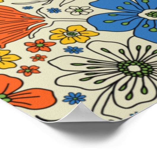 Retro Blue, Geel en Oranje Floral Poster (Hoek)