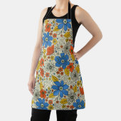 Retro Blue, Geel en Oranje Floral Schort (Insitu)