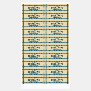 Retro Blue Gem Border op Beige Custom Labels