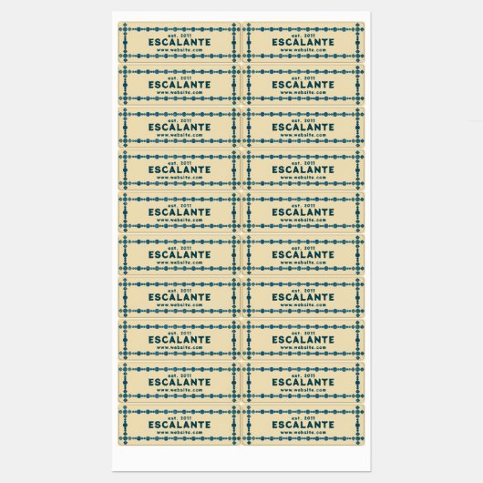  Retro Blue Gem Border op Beige Custom Labels (Vel)