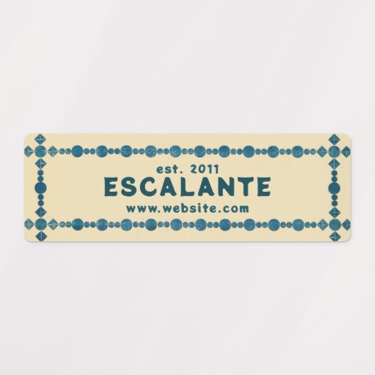 Retro Blue Gem Border op Beige Custom Labels (Design 2)