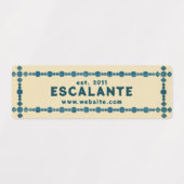  Retro Blue Gem Border op Beige Custom Labels (Design 1)