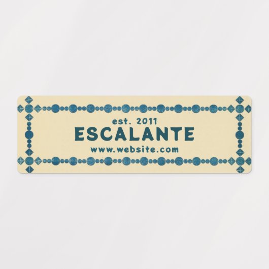  Retro Blue Gem Border op Beige Custom Labels (Design 1)