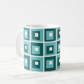 Retro Blue Geometric Squares Patroon Koffiemok (Voorkant links)