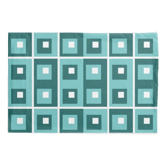 Retro Blue Geometric Squares Pattern Kussensloop (Achterkant-Links)