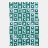 Retro Blue Geometric Squares Pattern Theedoek (Verticaal)