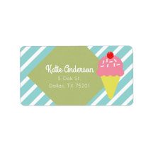 Retro Blue Gestreepte Ice Cream Custom Adresetiket