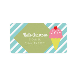 Retro Blue Gestreepte Ice Cream Custom Adresetiket Etiket