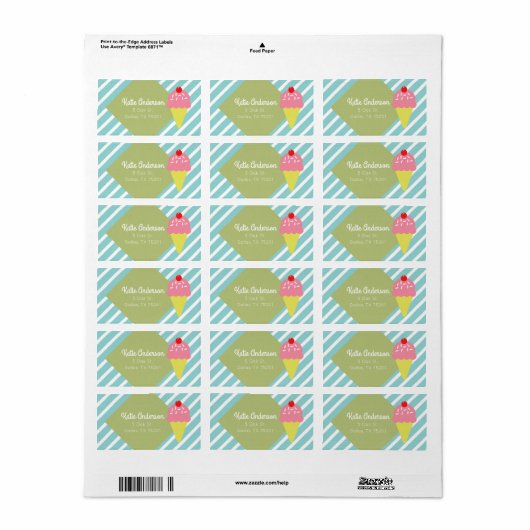 Retro Blue Gestreepte Ice Cream Custom Adresetiket Etiket (Full Sheet)