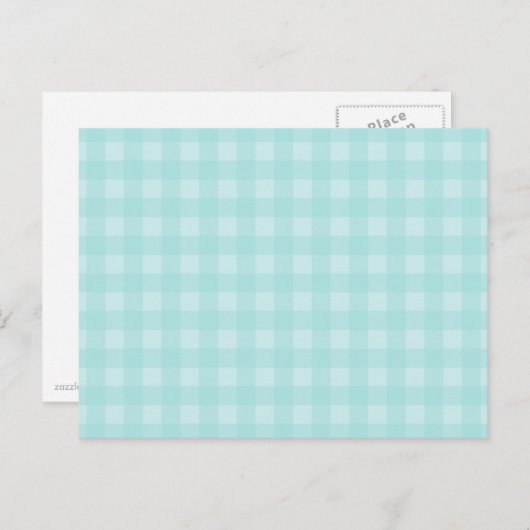 Retro Blue Gingham Checkered Pattern Achtergrond Briefkaart (Voorkant / Achterkant)