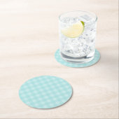 Retro Blue Gingham Checkered Pattern Achtergrond Ronde Kartonnen Onderzetter (Insitu)