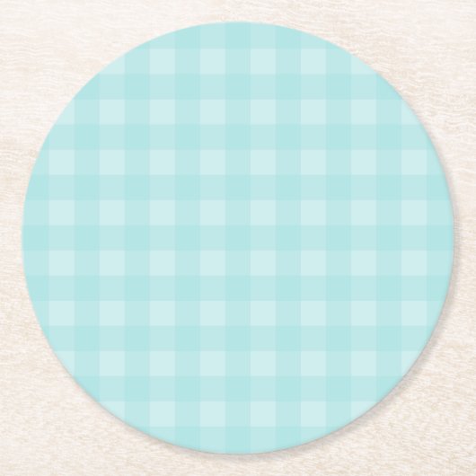 Retro Blue Gingham Checkered Pattern Achtergrond Ronde Kartonnen Onderzetter (Voorkant)