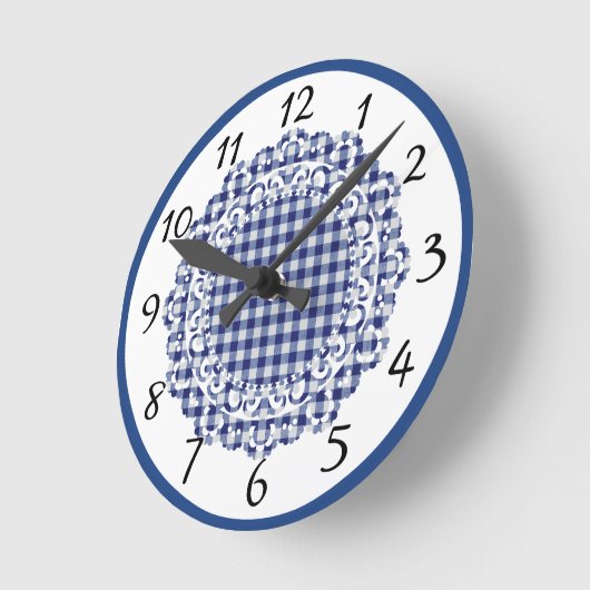 Retro Blue Gingham Ronde Klok (Hoek)