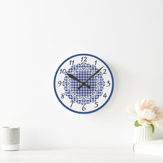 Retro Blue Gingham Ronde Klok (Huis)