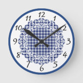 Retro Blue Gingham Ronde Klok (Voorkant)