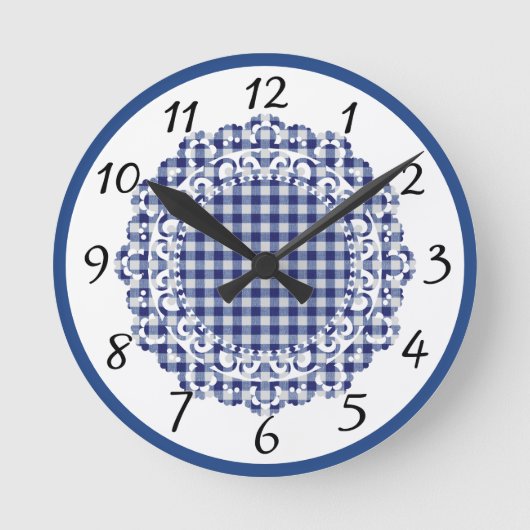 Retro Blue Gingham Ronde Klok (Voorkant)