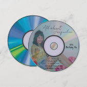 Retro Blue Girl's Music CD Birthday Kaart (Voorkant / Achterkant)