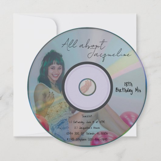 Retro Blue Girl's Music CD Birthday Kaart (Voorkant)