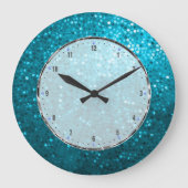 Retro Blue Glitter Grote Klok (Voorkant)